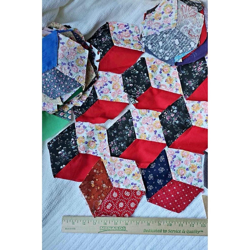0.2 Five Tumbling Blocks Quilt Blocks Hand Pieced Vintage Fabric RANDOM PULL